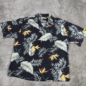 Tommy Bahama Shirt Mens XL Black Silk‎ Birds Of Paradise Floral Hawaiian Camp